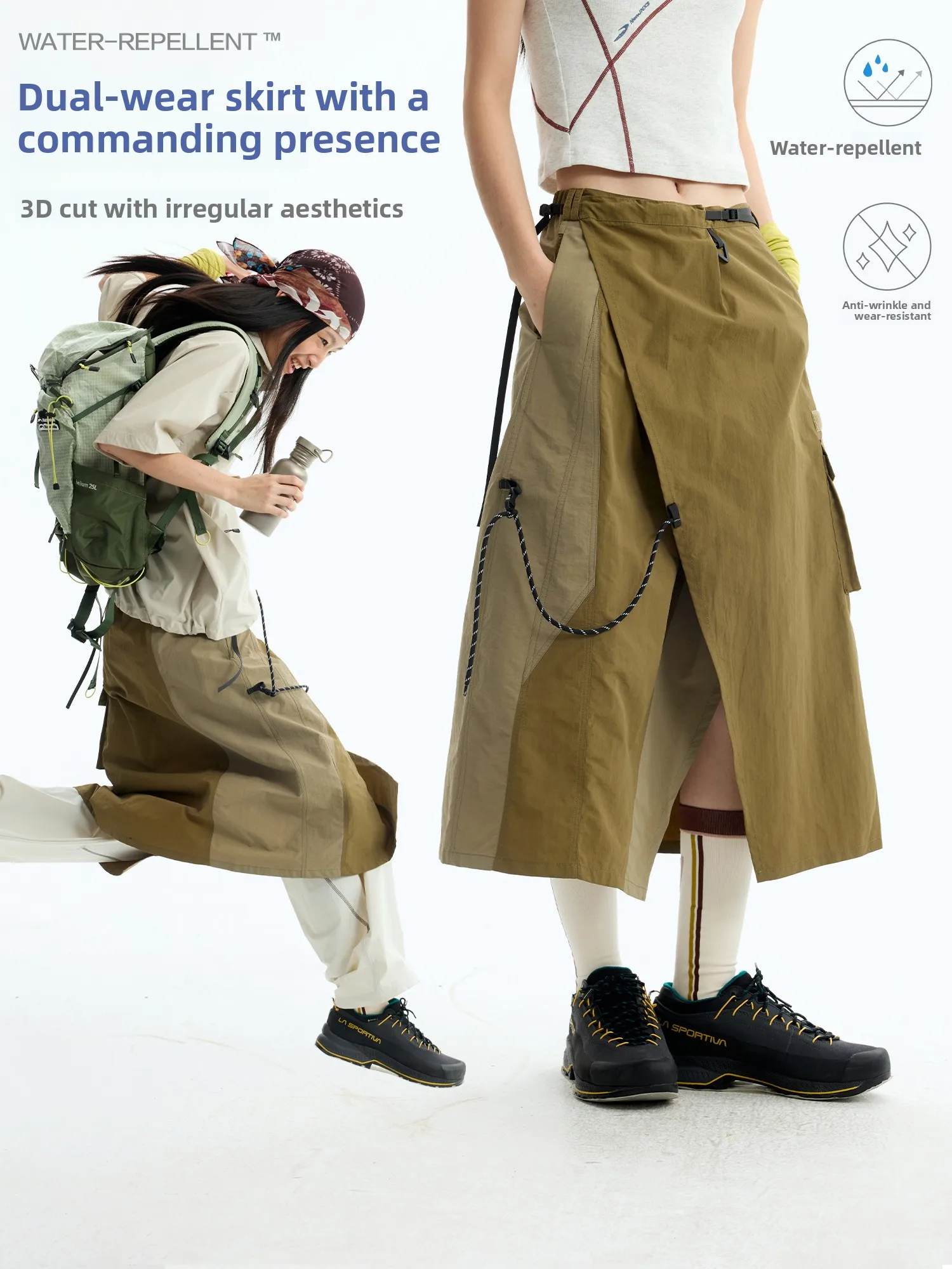 NewJNXS Ladies Outdoor Waterproof Umbrella Skirt Workwear Asymmetrical City Outdoor Style Standard Fit Nylon Fabric Skirt