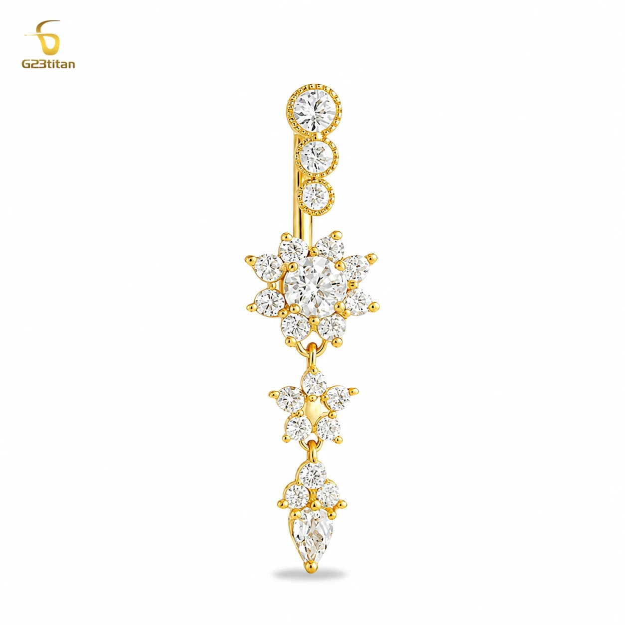 G23Titan 6-16mm Long Pendant With Crystal Navel Ring Titanium Steel Curved Barbell Surgical Perforation Women's Navel Jewelry
