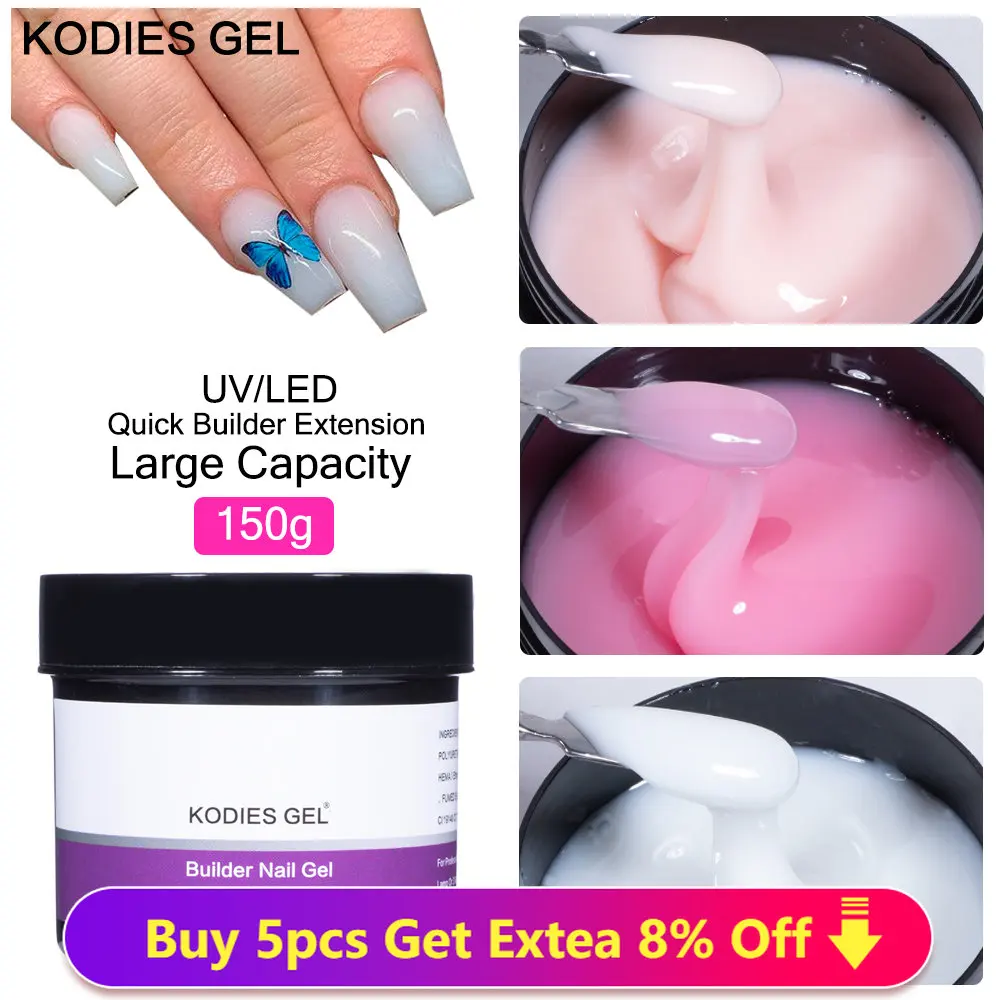 KODIES GEL Professional Builder Nail Gel Polish 150g Hard Jelly White Pink Poly Nails Gel Varnish for Extension Fiber Design Lak