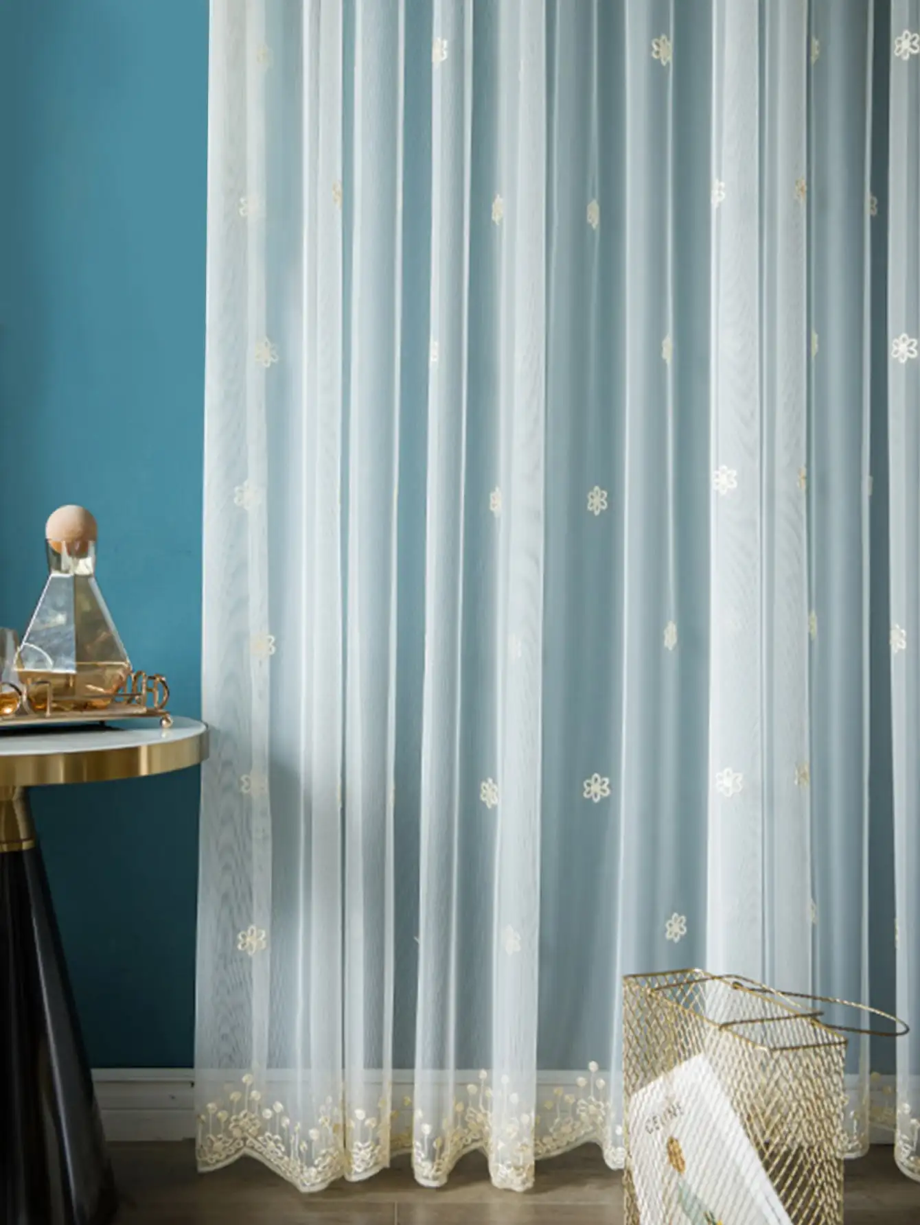 Curtain room with Milk Texture Silky  flower Embroidery  100% Polyester  Hotel Sheer Curtains Sheer fabric for the Bedroom