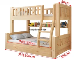 Cama para niños de doble capa superior e inferior, totalmente de madera maciza, apartamento pequeño multifuncional para niños y madres