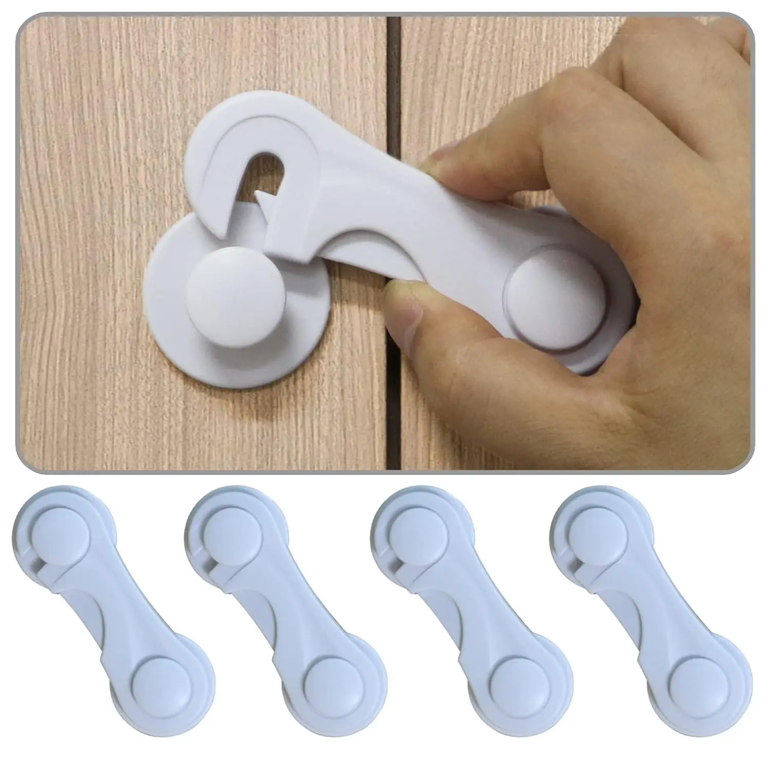Baby Proof Cabinet Door Locks Child Safety Latch for Drawers Cupboards Fridge Closet Pantry - Adhesive Childproof Locks for Kids