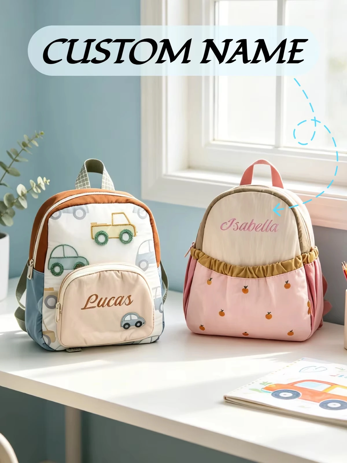 Bestickter Kindergartenrucksack mit Namen für Kinder, personalisierter Schulrucksack, Geschenk zum Schulanfang für Jungen und Mädchen im Vorschulalter – Detail 2