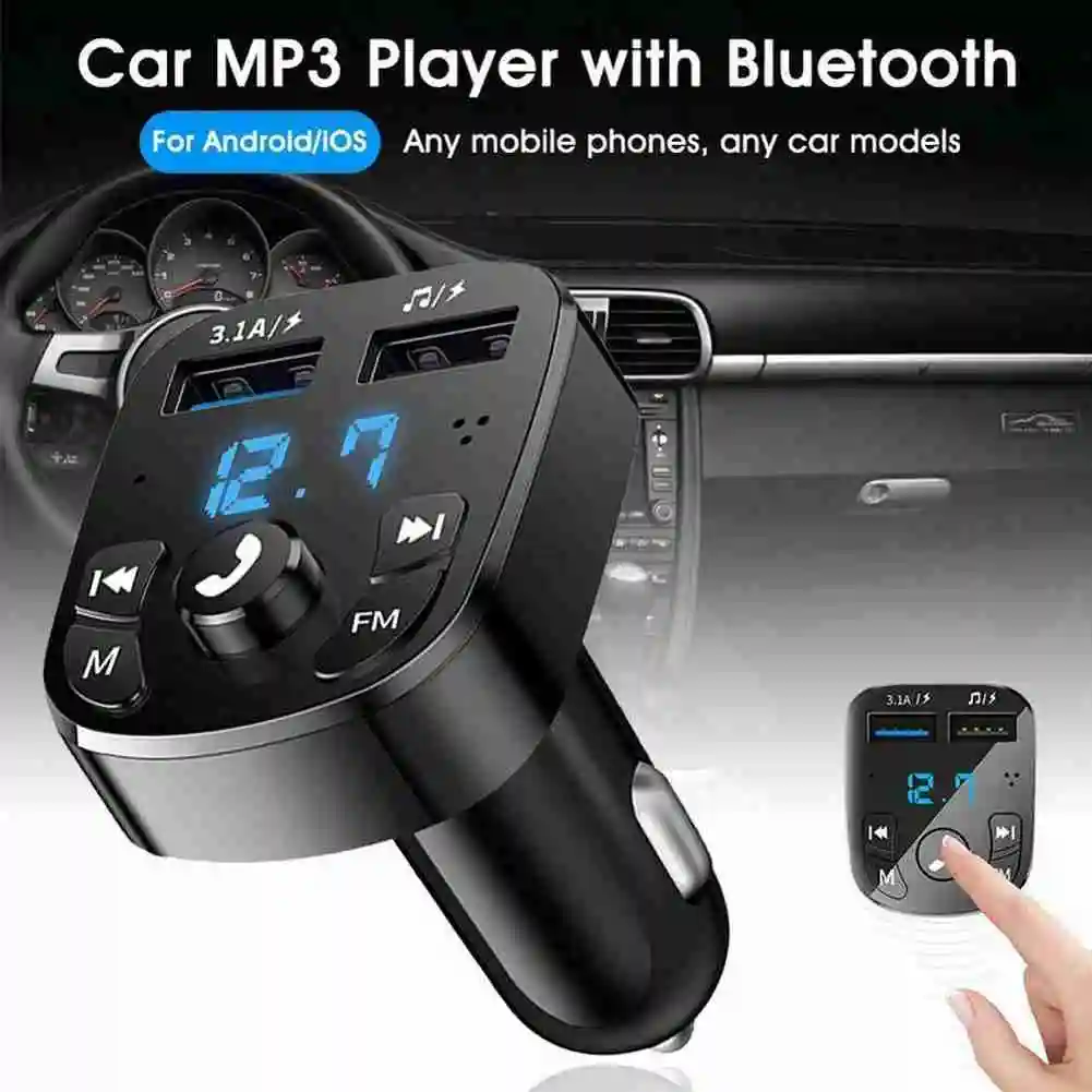 Bluetooth-compatible FM Transmitter Car Player Kit Card Car Charger Quick 3.0 Dual USB Voltmeter Aux 12V 24V Car Transmitter