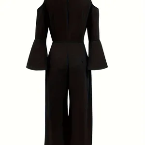 Pailletten Bell Frauen, elegant, breit, locker, monochrom, V, Geschäft 10 Hauptverkaufs -Pailletten -Jumpsuit - №8
