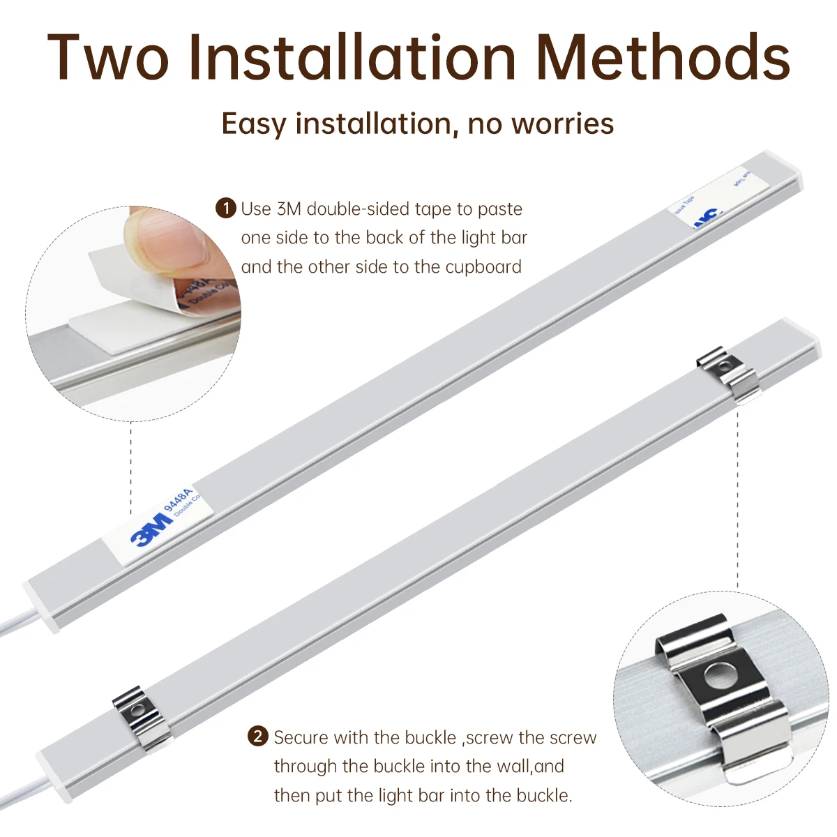2700K To 6500K Changeable LED Under Cabinet Lights 24V 48CM CCT Dimmable Aluminum Bar Lamp Tube For Kitchen Cupboard Desk Decor