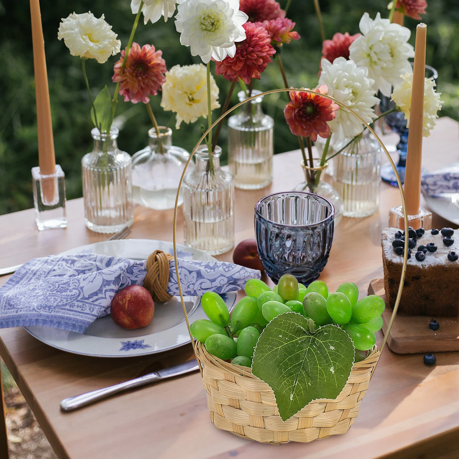 

2pcs Bamboo H Basket Woven Storage Baskets Flower Shopping Portable Desktop Sundries Container Simple Home Multi Function