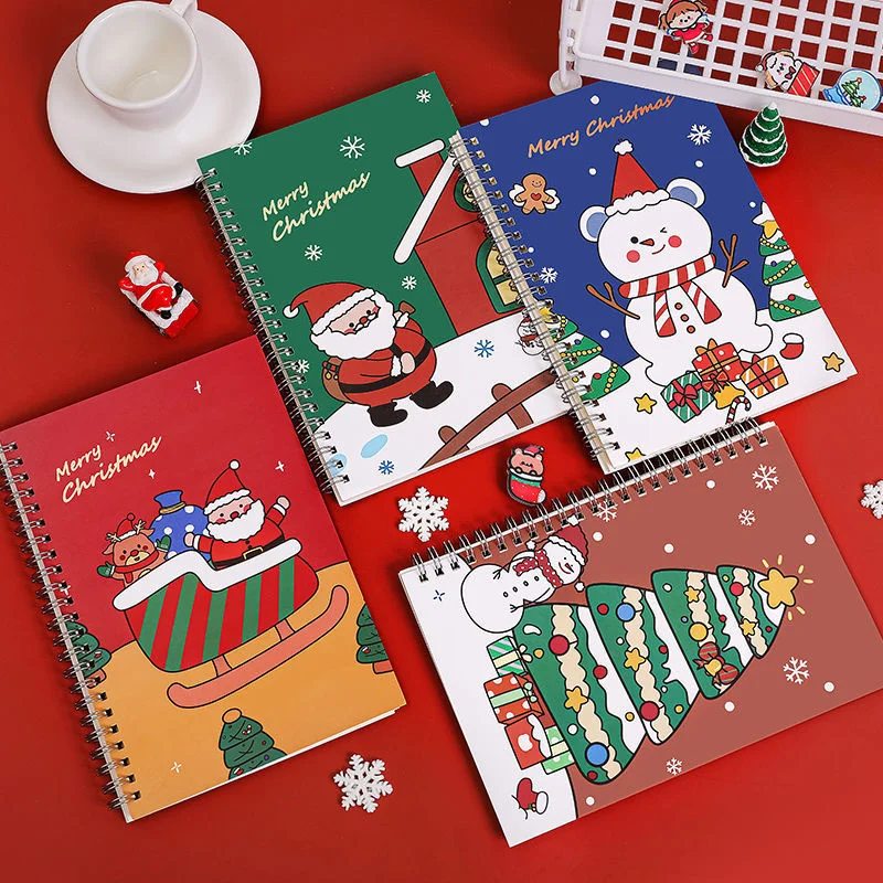 

ins cartoon Christmas A5 coil book student study note book loose-leaf notebook 32K horizontal line flip book gift journal