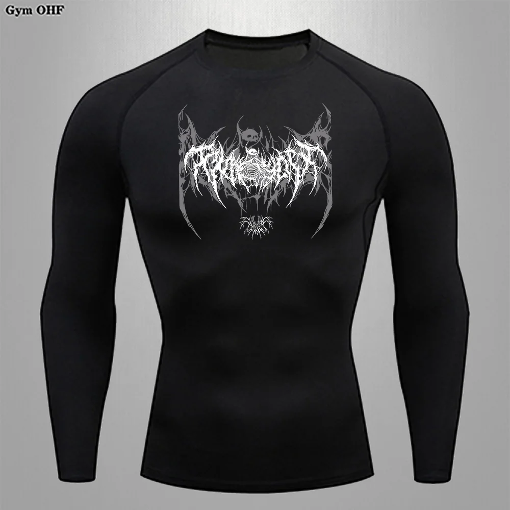 Gym T Shirts Men's Clothes Round Neck Black Long Sleeve Undershirts Running Casual Outdoor Heat Dissipation Tight Sportswear Top