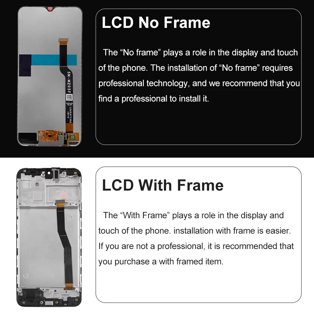 M20 M205 M205F M205F/DS LCD Screen Assembly for Samsung Galaxy M20 LCD Dispaly Touch Screen Digitizer with Frame Replacement