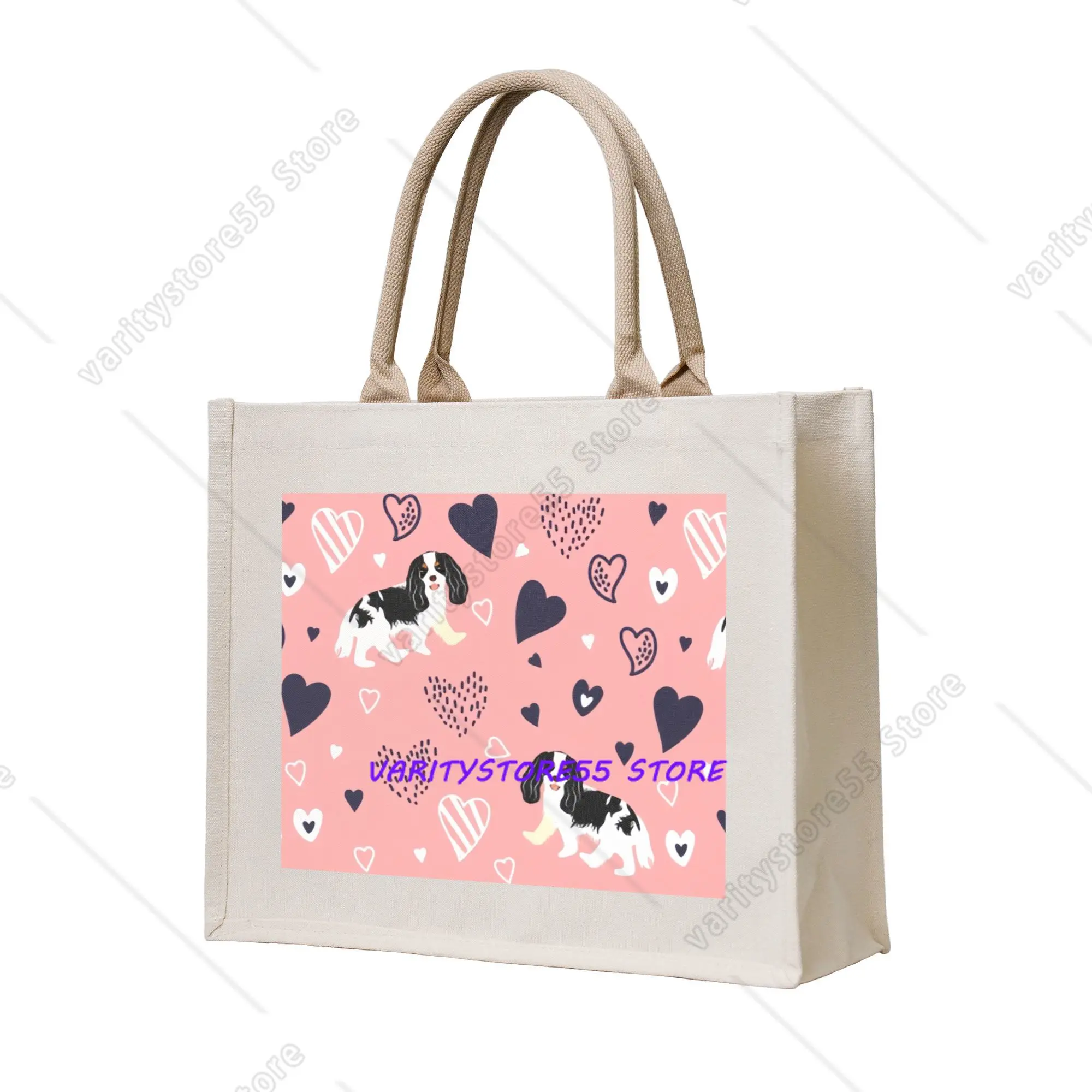 Cute Print Cavalier King Charles Spaniel  Tote Shopping Bags Portable Shopper Shoulder Cartoon Dog  Handbag