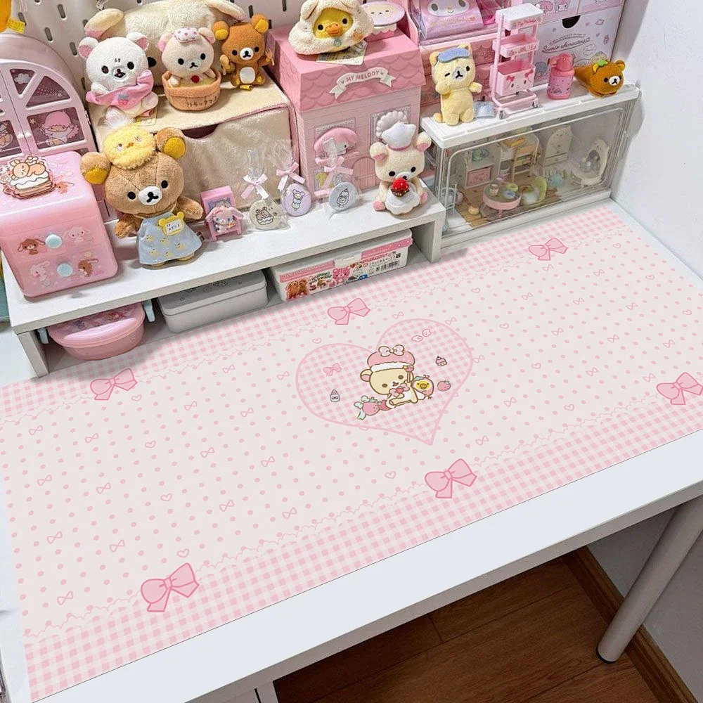 جميل Rilakkuma Kawaii الوسادة كبيرة XXL المطاط لوحة ماوس للألعاب ألعاب خياطة طاولة طعام حصيرة مكتبية للكمبيوتر لوحة المفاتيح حصيرة