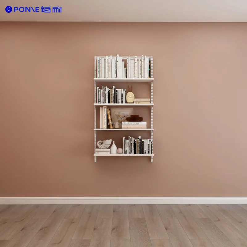 custom.0.8M Moderner Stil Weißes Minimalistisches Tragbares Verstellbares Wandmontiertes Holz-Eisen-Bücherregal mit 6 Regalböden für Schule und