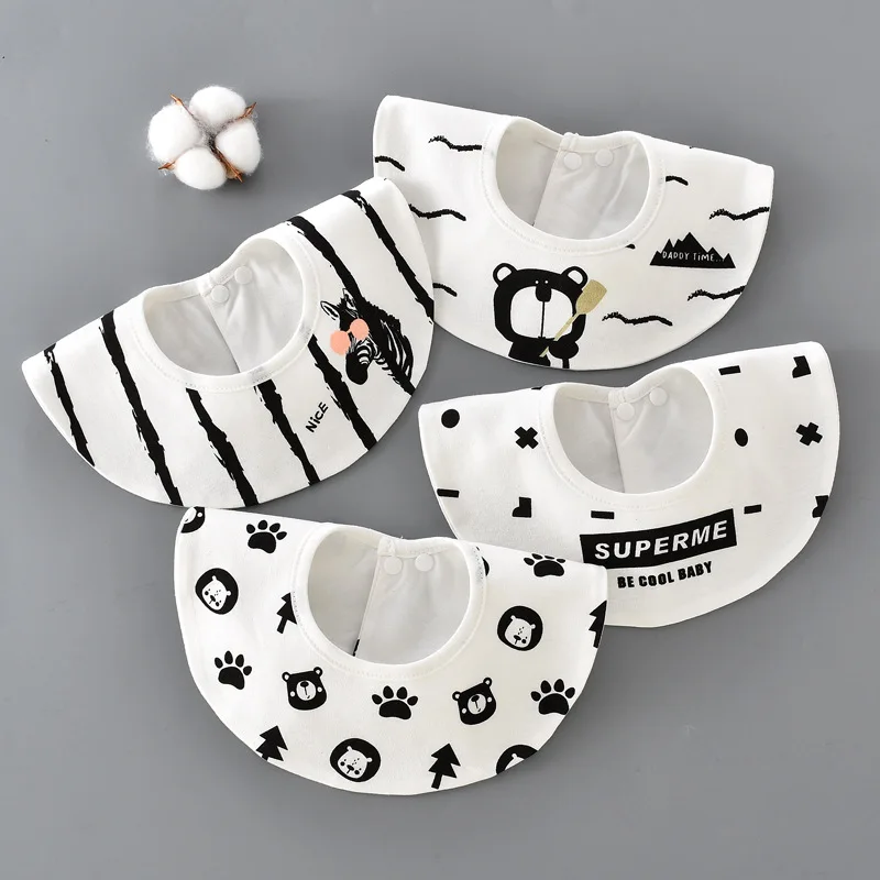 4pcs/Set Cartoon Baby Bibs Soft Cotton Feeding Bibs Waterproof 360 Degree Rotation Newborn Saliva Towel Cute Bibs for Children