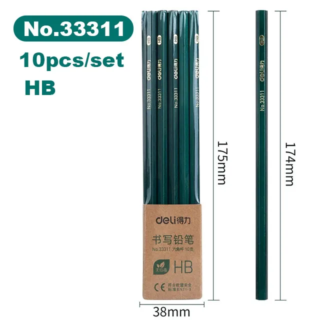 Deli 10 stks/set Houten Potlood HB 2B 2H kinderen Tekening Schets Onderzoek Potlood Briefpapier Art Supplies