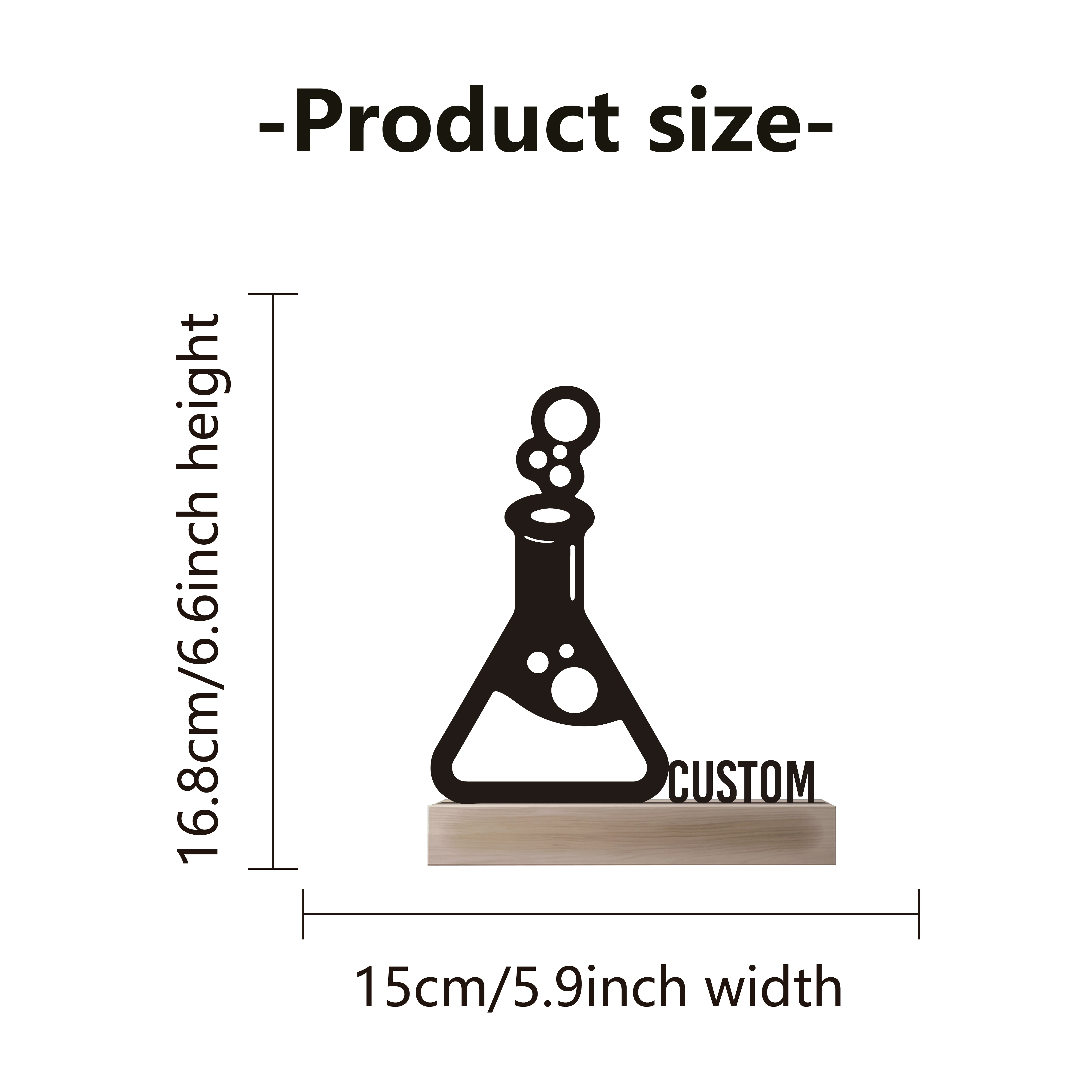 1pc Fashion Chemical instruments Custom Name Metal Statue With Wood Base Iron Ornament Tin Sculpture Office Desk