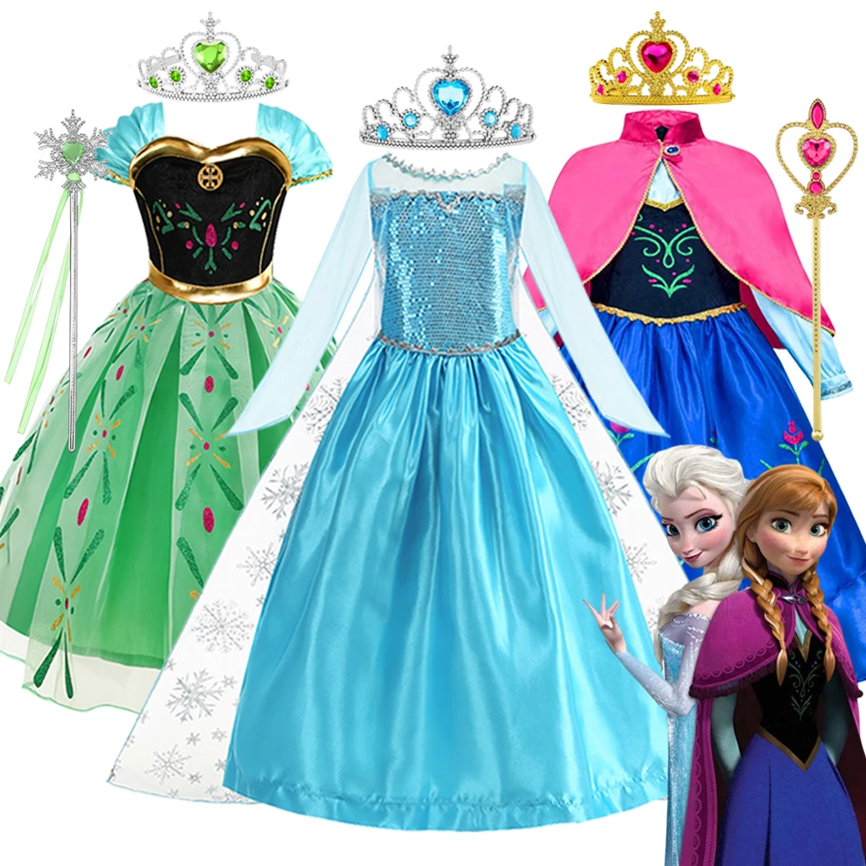 

Frozen Anna Elsa Princess Girls Dress Disney Costume Halloween Cosplay Kids Carnival Children Birthday Vestidos Party Dress