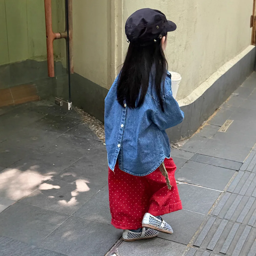 

2025 Autumn New Boys and Girls Korean Version Casual Children's Denim Shirt Jacket Loose Button Jacket Denim Shirt