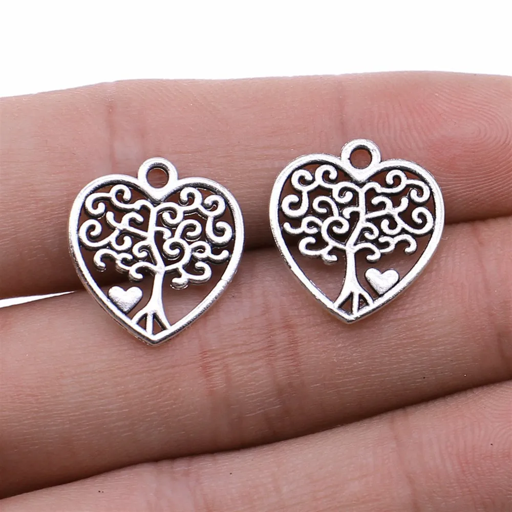 20Pcs Antique Color Plated Hollow Tree Pattern Heart Charm Pendants Jewelry Accessories Making Bracelet DIY 18X16mm