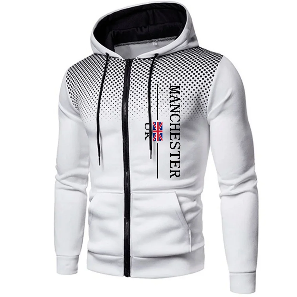 Autumn Winter Men's Zipper Jacket Print Casual Sweatshirts Daily Sports Jogging Men Clothing  Round Dot Hooded Coat Sportswear