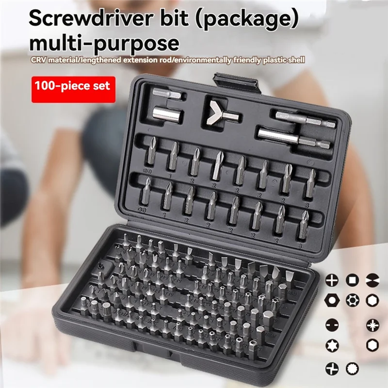 ABMH-Multi Combo Kit Screwdriver Bit Head Set 100 Piece Bit Box Hss Twist Drill Set Woodworking Accessorie For Power Machine