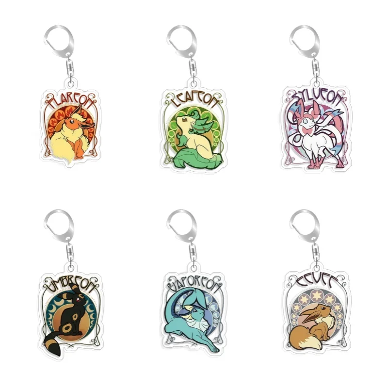 For Pokemon Elf Qikchu Vaporeon Eevee Leafeon Umbreon Selfmade Original Acrylic Cute Cartoon Anime Keychain Pendant Toy Gift 5cm