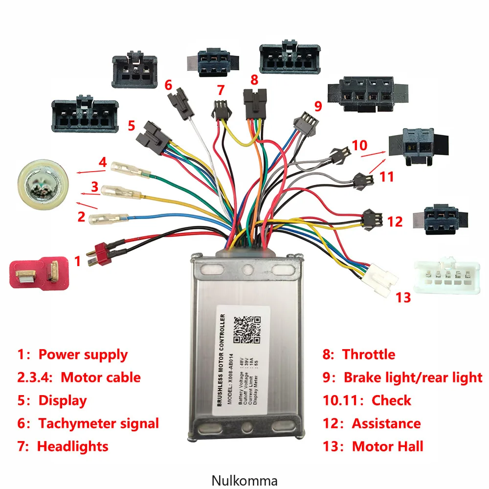 Nulkomma Ebike Brushless Motor Controller 48V 18A SpeedController for 5S General X008-AB014 for ElectricBicycleScooterMotorcycle