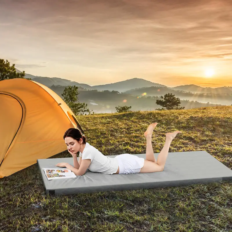 

Foldable Camping Mattress with High density foam Cushion and Anti-slip Bottom-Gray