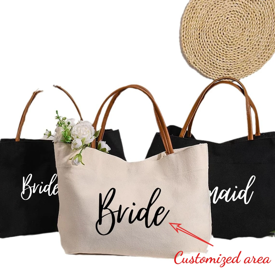 Customized Name Solid Color Canvas Single-Shoulder Bag Large Capacity Handbag For Women Prefect Gift For Family Holiday Trip Use