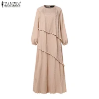Robe longue plissée superposée ZANZEA, style musulman, avec patchwork, manches lanternes élégantes, Abaya islamique, Hijab plissé pour femme 2