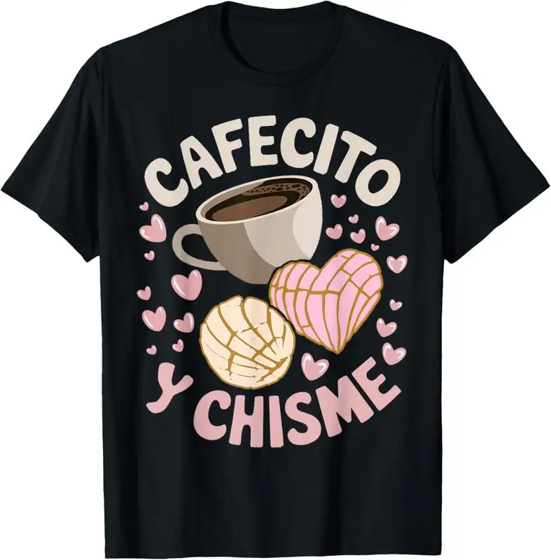 

Men's vintage washed cotton T-shirt 100% Cotton Cafecito Y Chisme Latina Mexican Baked Concha Pastry Conch loose fit short-sleev