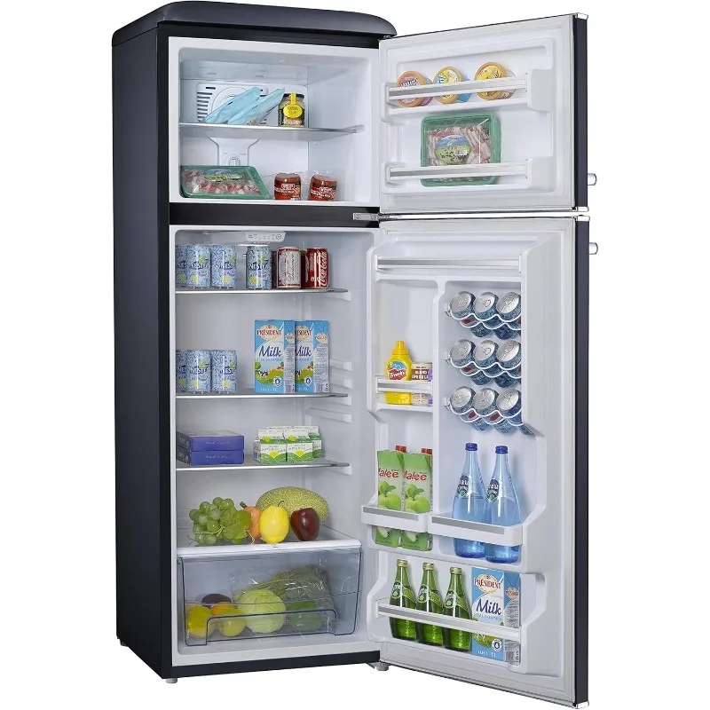 Galanz GLR12TBKEFR Refrigerator, Dual Door Fridge, Adjustable Electrical Thermostat Control with Top Mount Freezer Compartment