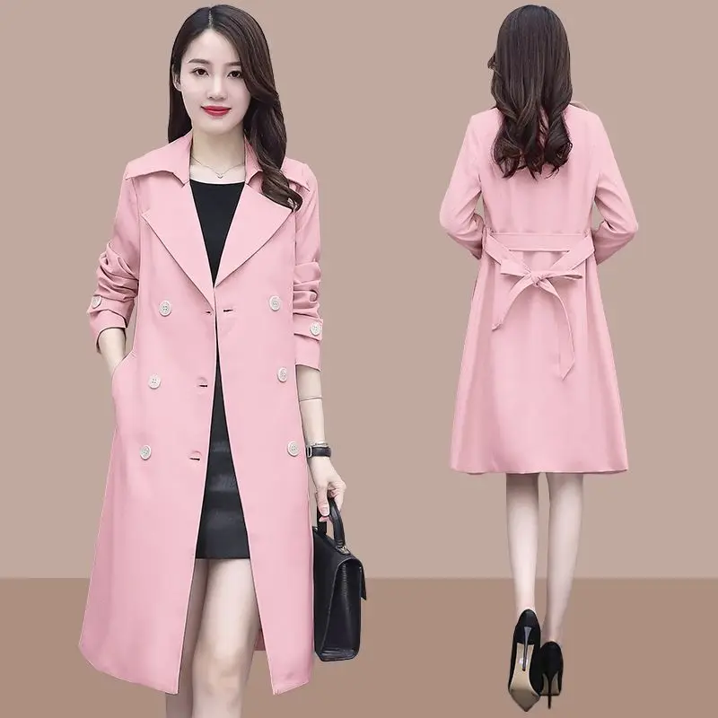 2024 New Autumn Khaki Long Trench Coat Women Slim Female Windbreaker Fashion Trench Coats Casual Outerwear