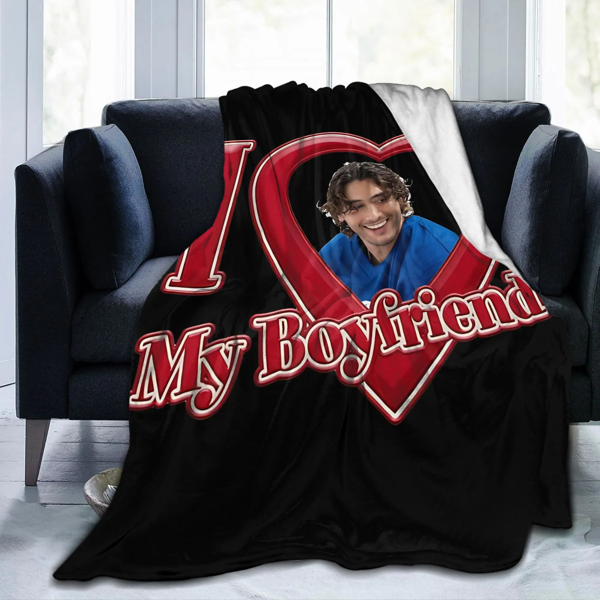 I Love My Boyfriend John Logan Knitted Blankets Off Campus Wool Throw Blankets Airplane Personalised Lightweight Bedsprea,