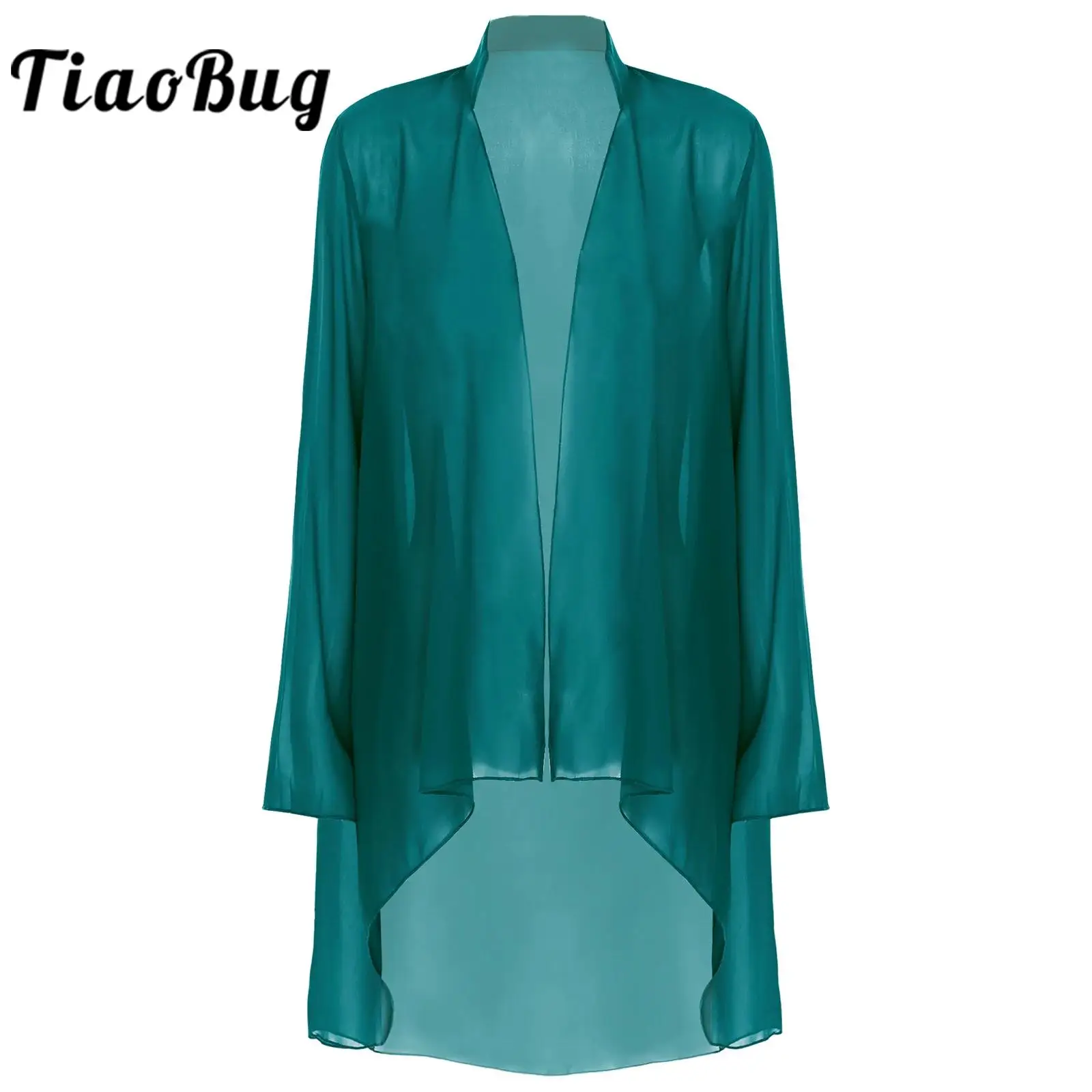 Dames Elegante Chiffon Vest Lange Mouw Open Voorkant Bolero Sjaals Shrug Bovenkleding Cover Ups Top Voor Feestjurk Bruidswraps