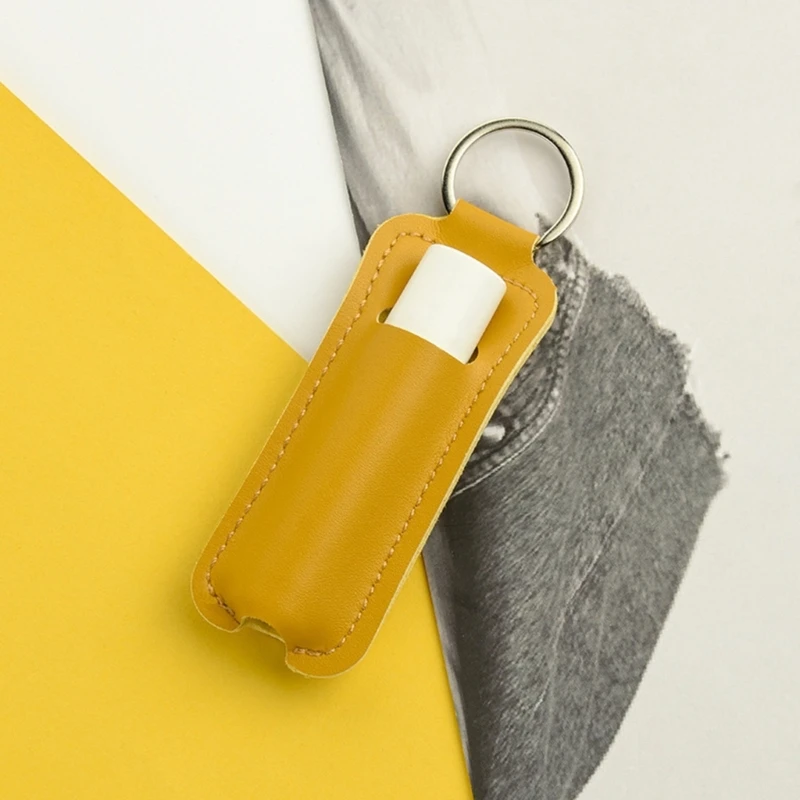 Lipstick Lip Gloss Bag Keychain Holder PU Leather Chapstick Keyring Portable Lip Balm Packaging Cover Key Chain