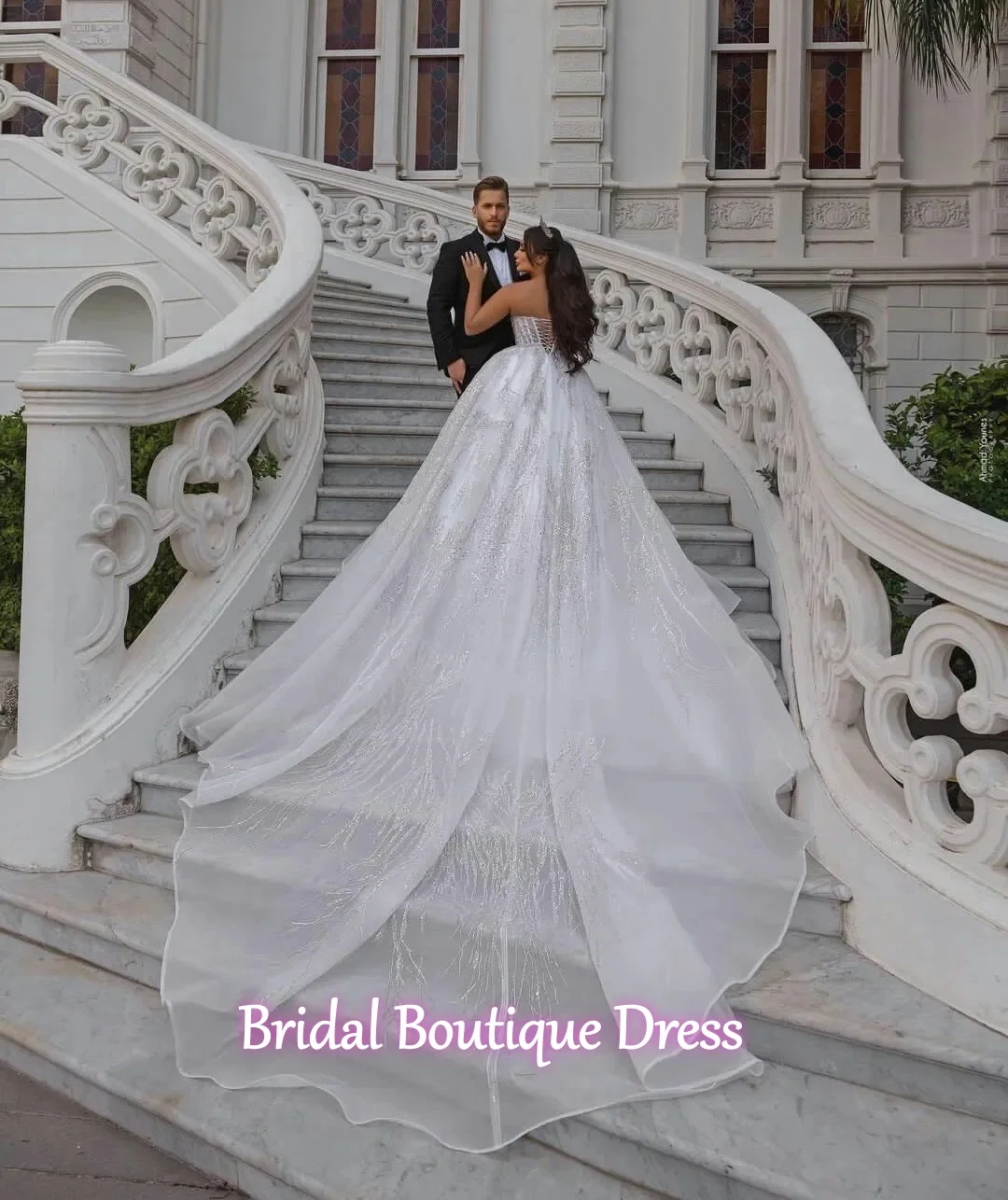 Customized Exquisite Arabic Strapless Shinny Beads Sequins Wedding Dress 2026 Vestidos De Novia Luxury Plus Size  Bridal Gown