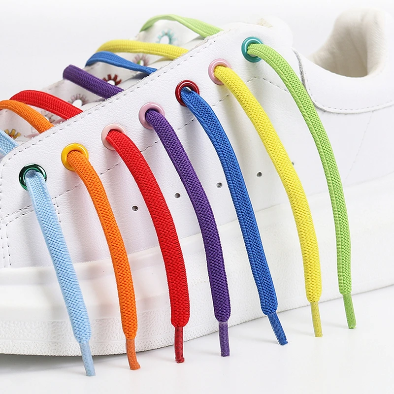 Cordones elásticos para zapatillas de niños y adultos, cordones de zapatos planos sin corbata, cordón rápido para perezosos, hebilla de 24 colores, calzado deportivo