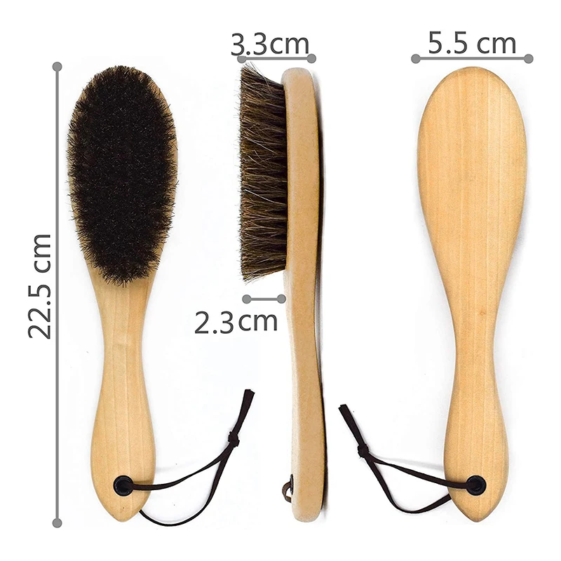 Full Horse Hair Long Handle Brush Shoe Brush Elastic Horse Hair Shoe Brush Deashing Oiling and Polishing Brush