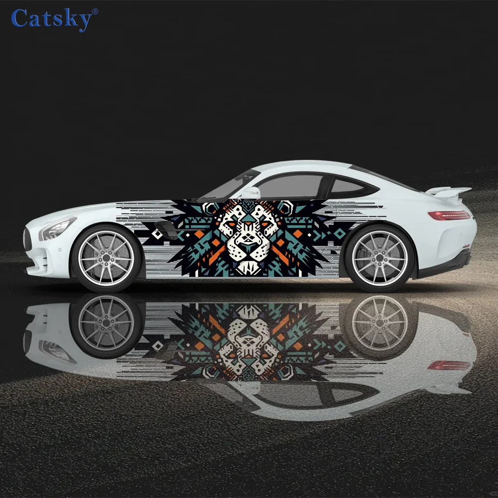 

Geometry Lion Head Pattern Car Vinyl Wraps Decal Self-adhesive PVC Sticker Suitable for Trucks SUV Decoration Auto Accessories