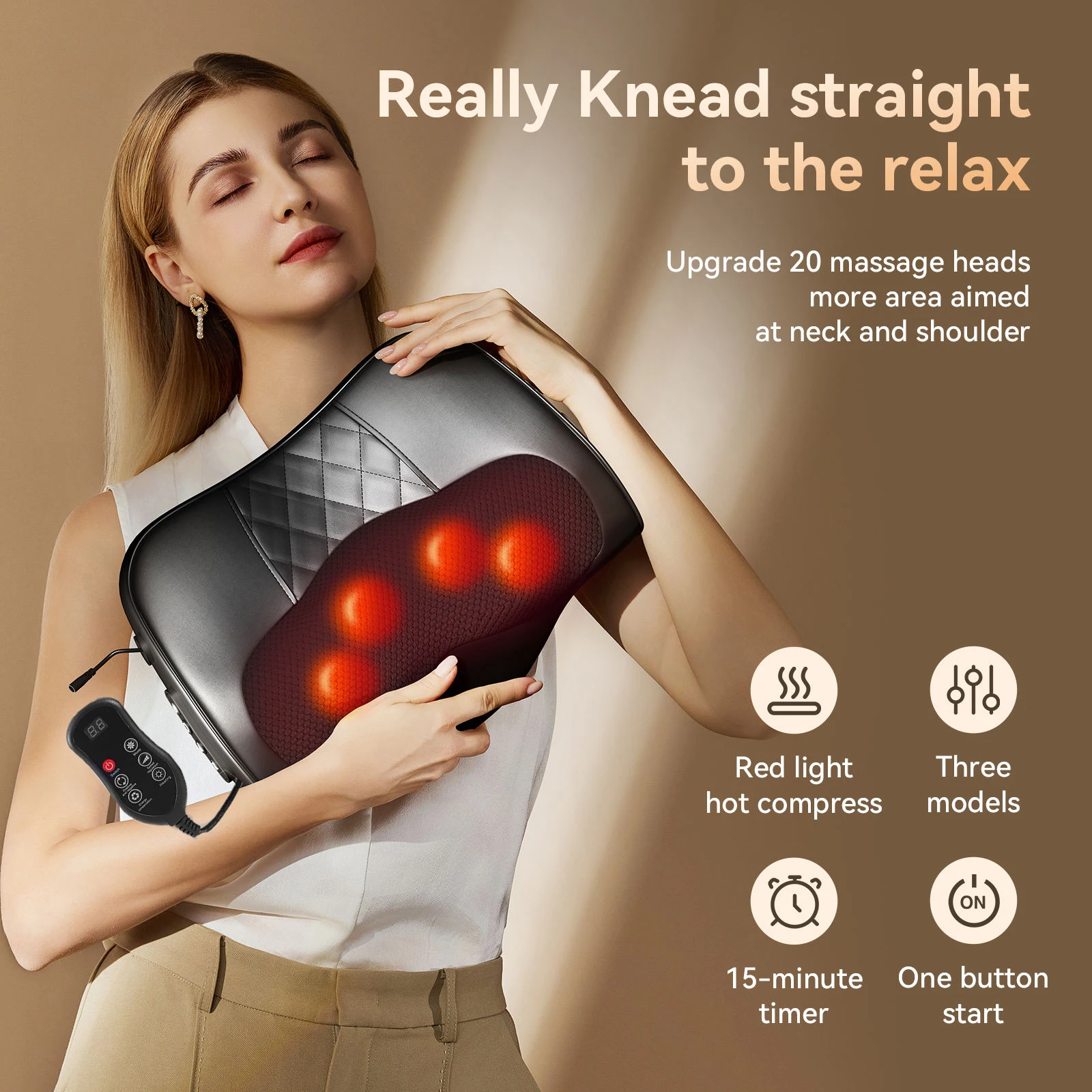 Neck Massage Pillow Electric Cervical Massager Waist Back Shoulder Shiatsu Kneaded Multifunctional Hot Compress Relaxation Gift