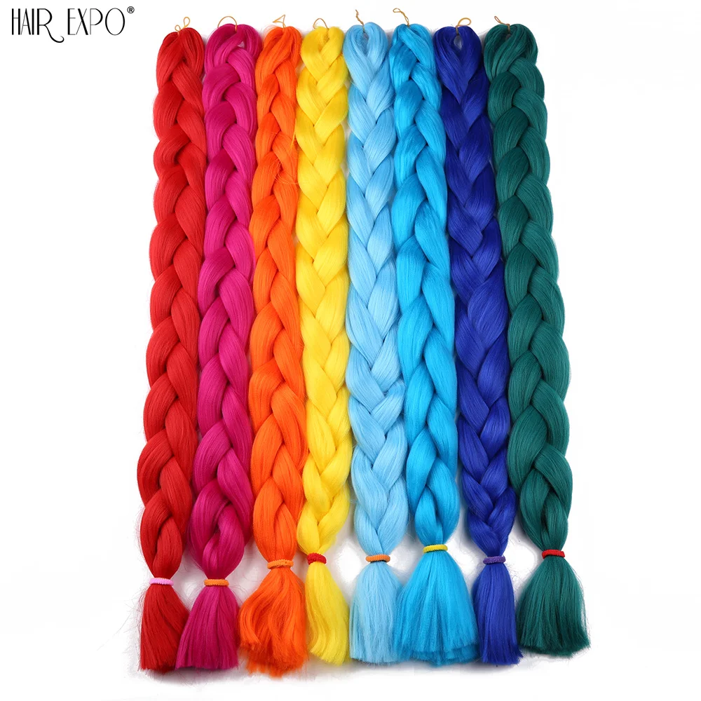 

41 Inch Long Jumbo Braiding Hair Rainbow Colors Synthetic Braids Hair Extensions DIY Ponytail Pink Blue Ombre Hair For Box Braid