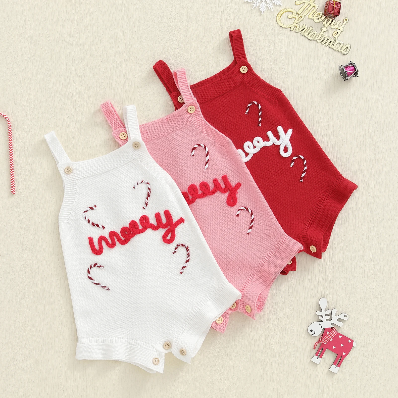 

Рождественский вязаный комбинезон для маленьких девочек, боди без рукавов с буквами и конфетами, комбинезон для повседневной вечеринки