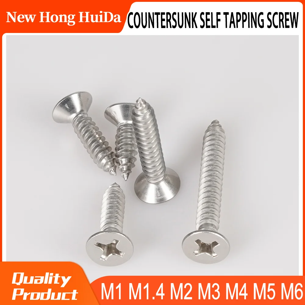 M1 M1.4 M2 M3 M4 M5 M6 Phillips Self Tapping Screws Stainless Steel Flat Head Recessed Countersunk Bolts Woodworking Wood Screw