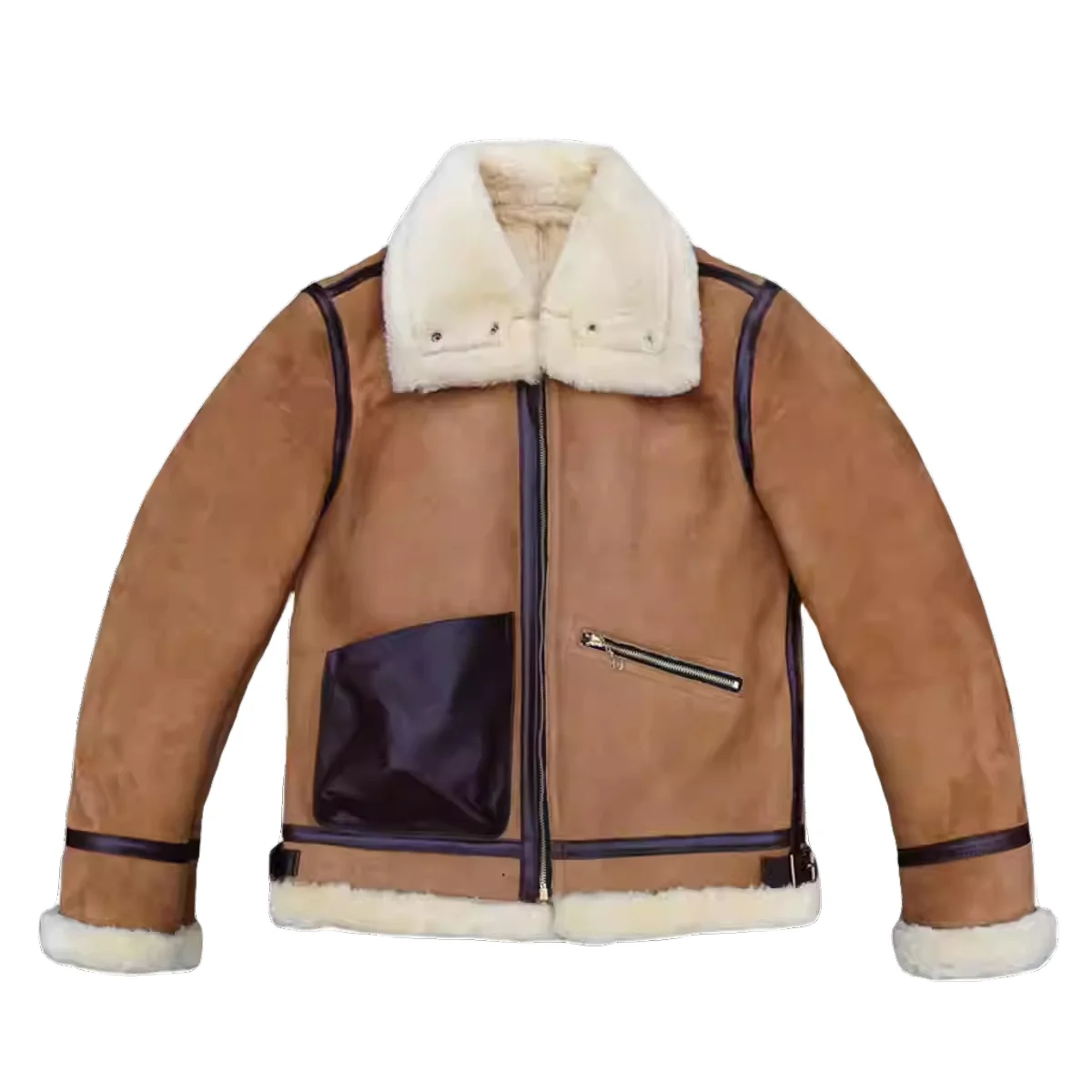 Light Brown Winter Shearling JAcket Men Retro Style Plus Size 4XL Genuine Natural Thick Sheepskin Turn-Down Collar Warm Coat