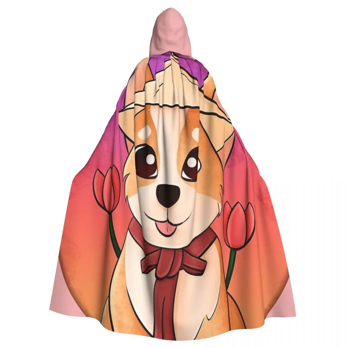 Corgi Flower And Hat Costume Hooded Cloak Halloween Party Cosplay Woman Men Adult Long Witchcraft Robe Hood