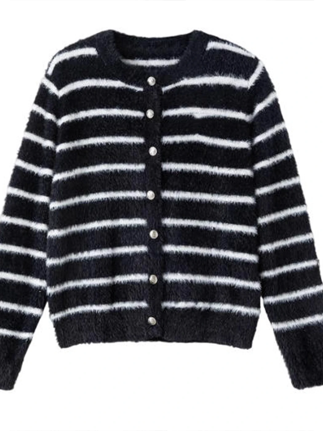 Bla-suéter de punto a rayas blancas para mujer, abrigo largo holgado, redondo, ropa de abrigo cálida, visón sintético coreano Sle