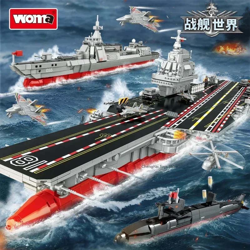 

New Battleship World Aircraft Carrier Small Particle Military Building Block Assembly Model for Boys to Assemble and Splice Toys