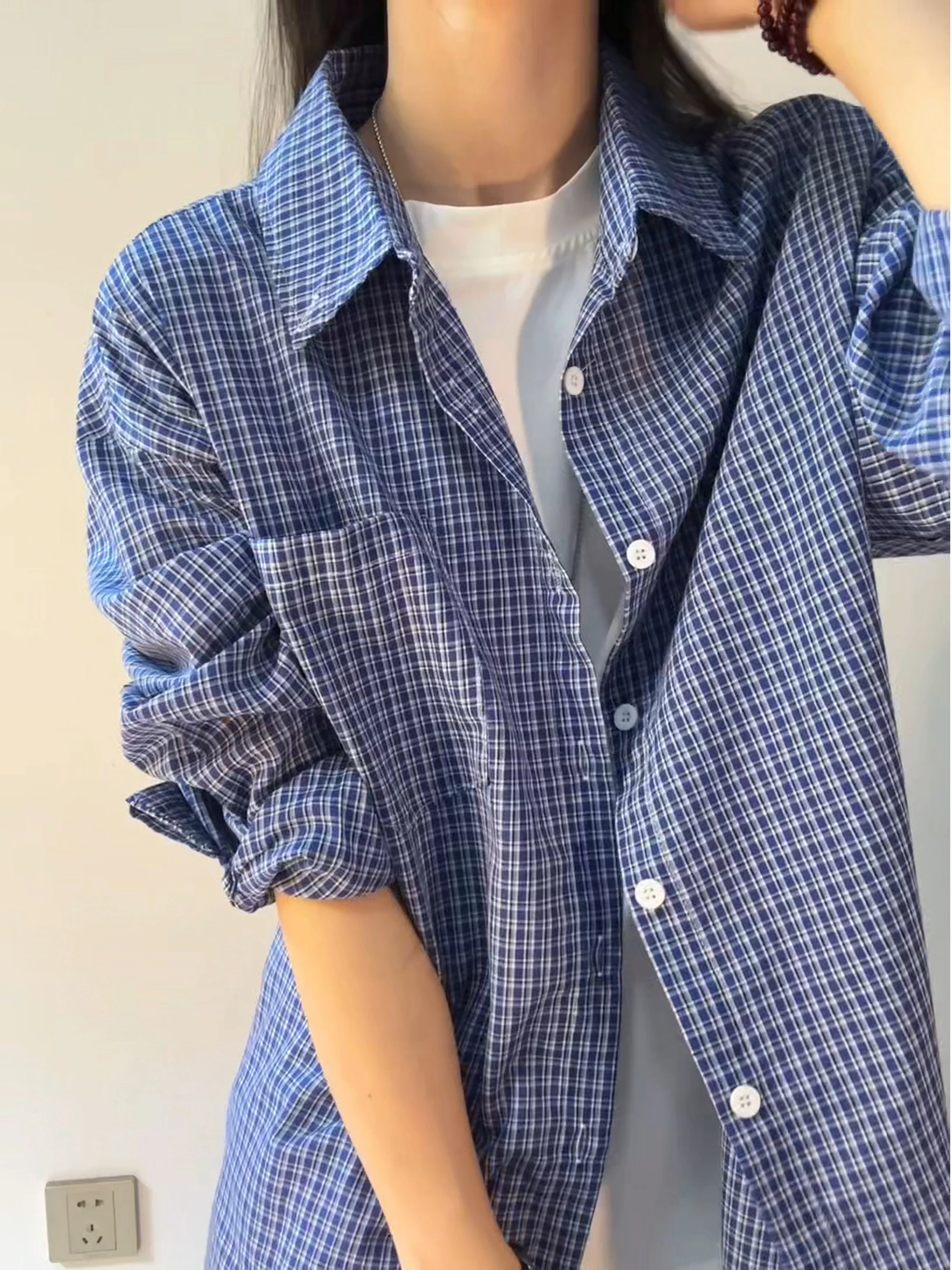 Cleanfit Blue Plaid Long Sleeve Shirt Men's Autumn Neutral Style Outerwear Cardigan Couple's Jacket Loose Fit Youth Trend
