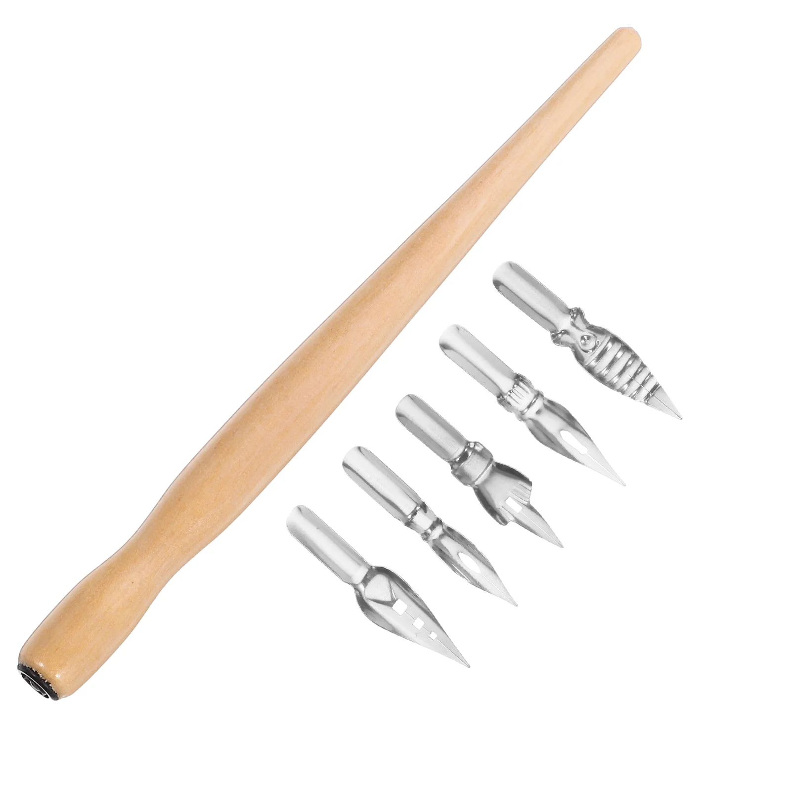 

6 Dipping Pen Tips Wooden Rods Manga Calligraphy Practice Vintage Pens Set Dip Nibs Lightweight Steel Material Smooth